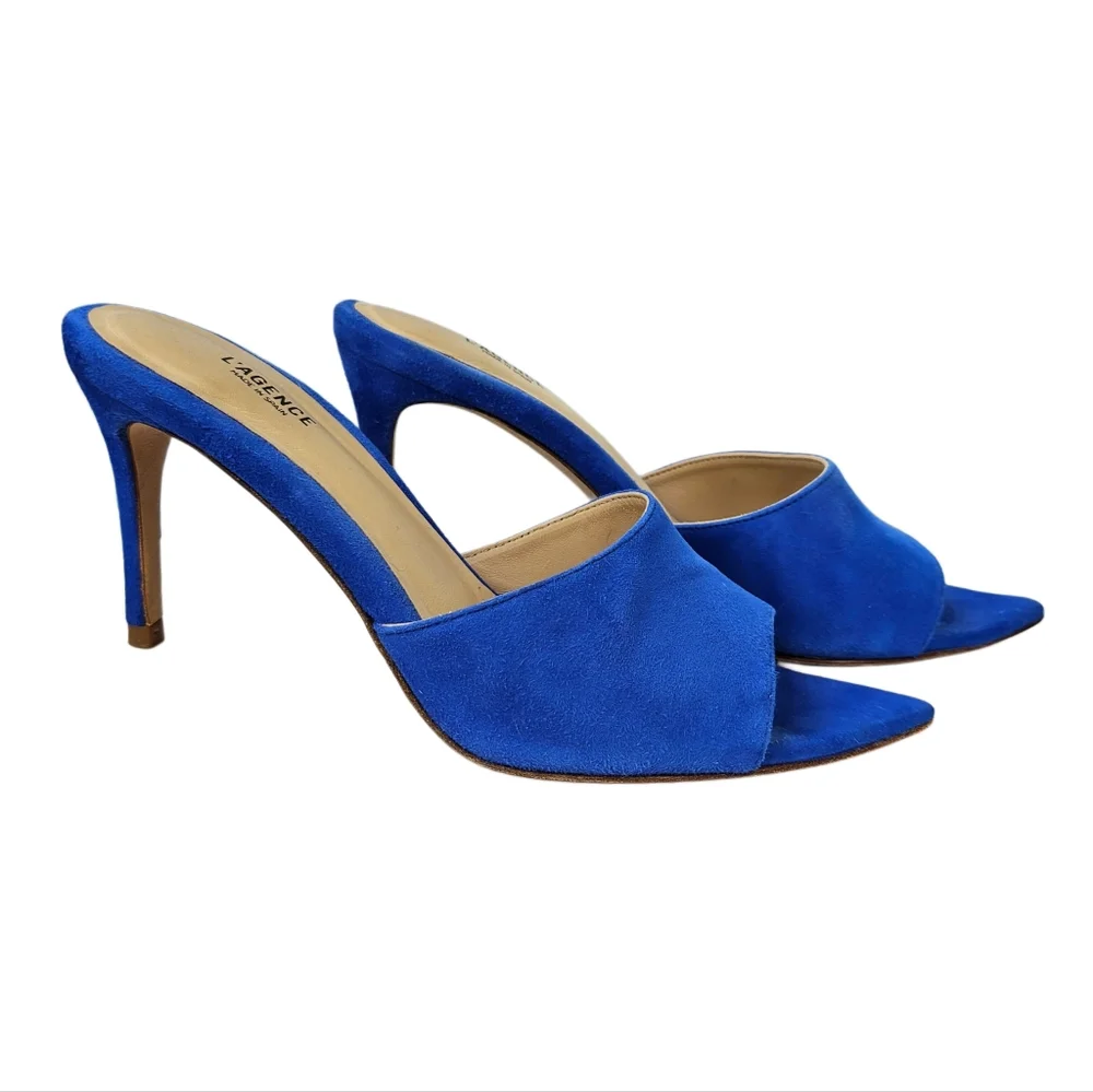 L'AGENCE Lolita II Stiletto Mules In Royal Blue Suede - Picture 2 of 10